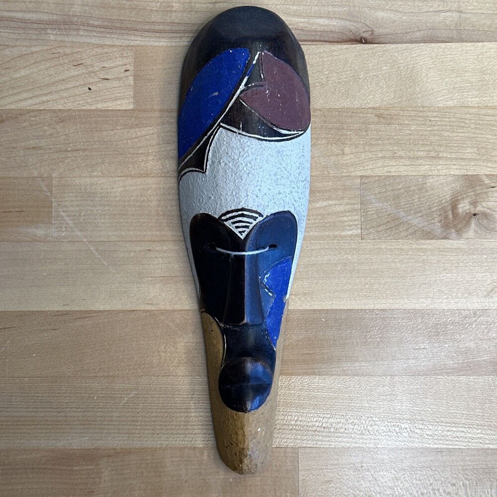 Antique Handcarved Handpainted African Wooden Mask Sculpture Art Piece